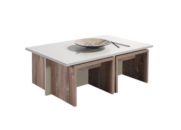 طاولة قهوة تشيست إلم كوف مع 4 طاولات جانبية - رمادي فاتح ورمادي خشبي