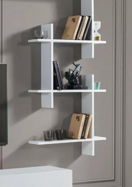 طاولة تلفزيون اهينر جينجر إلم كوڤ خشبية مع رف جداري أبيض - 160x14x130 سم