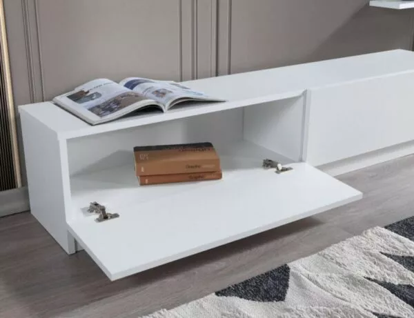 طاولة تلفزيون اهينر جينجر إلم كوڤ خشبية مع رف جداري أبيض - 160x14x130 سم