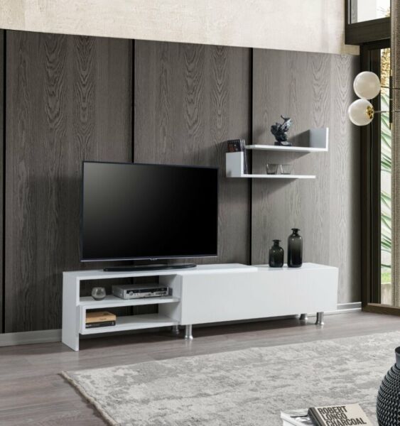 طاولة تلفزيون ديزان إلم كوف خشبية مع رف أبيض