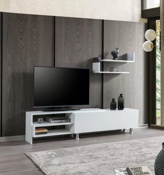 طاولة تلفزيون ديزان إلم كوف خشبية مع رف أبيض - 182x41 سم