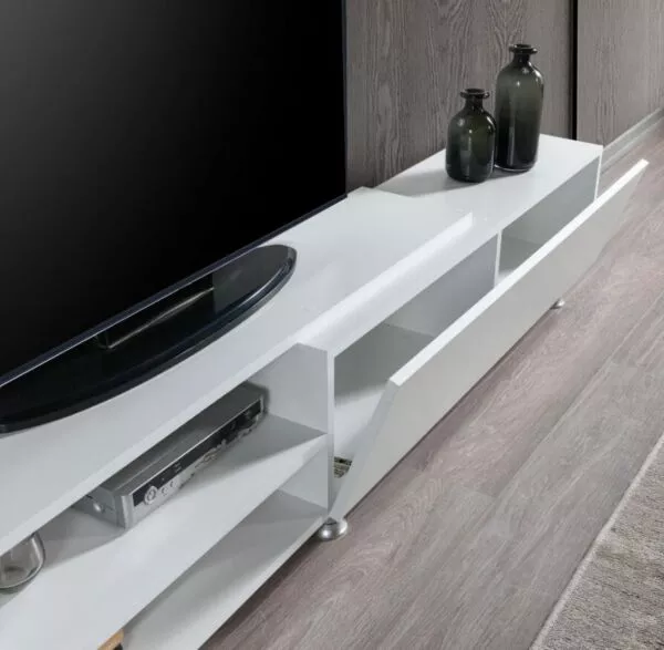 طاولة تلفزيون ديزان إلم كوف خشبية مع رف أبيض - 182x41 سم