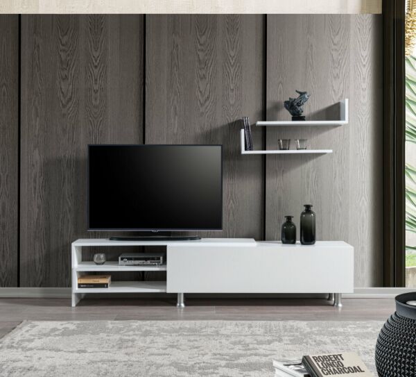 طاولة تلفزيون ديزان إلم كوف خشبية مع رف أبيض