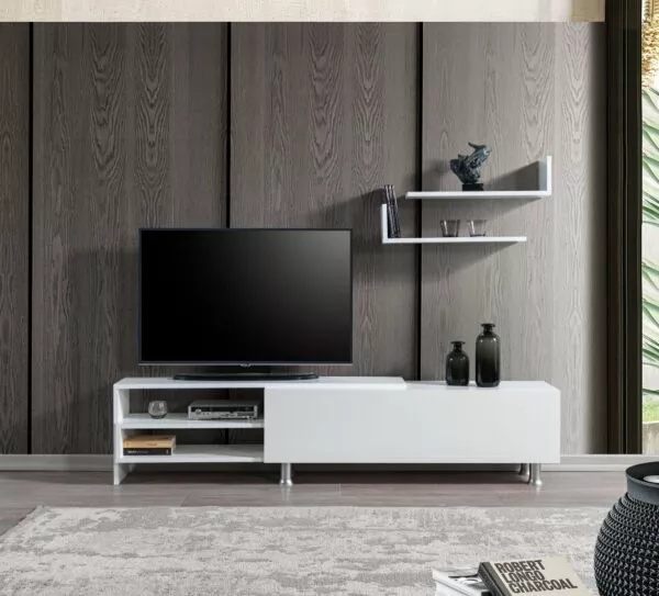 طاولة تلفزيون ديزان إلم كوف خشبية مع رف أبيض - 182x41 سم