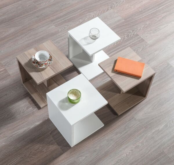 طاولة قهوة دوودل إلم كوف قابلة للتفكيك 4 قطع أبيض وبيج