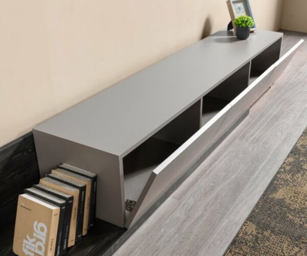 طاولة تلفزيون إنسيتي - أسود خشبي ورمادي