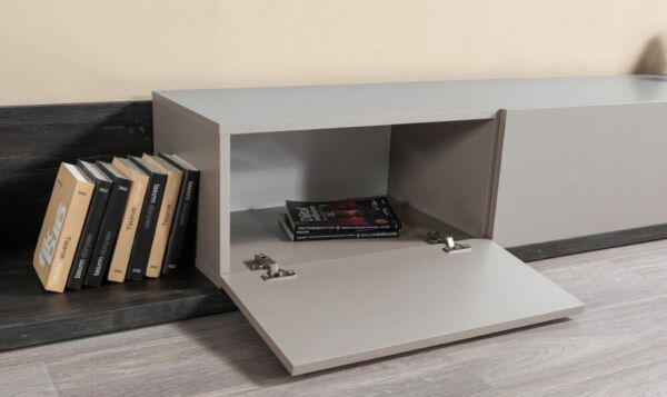 طاولة تلفزيون إنسيتي - أسود خشبي ورمادي