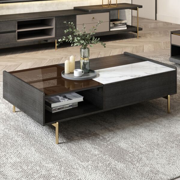 طاولة قهوة مودرن جيسيكا - أسود وأبيض رخامي