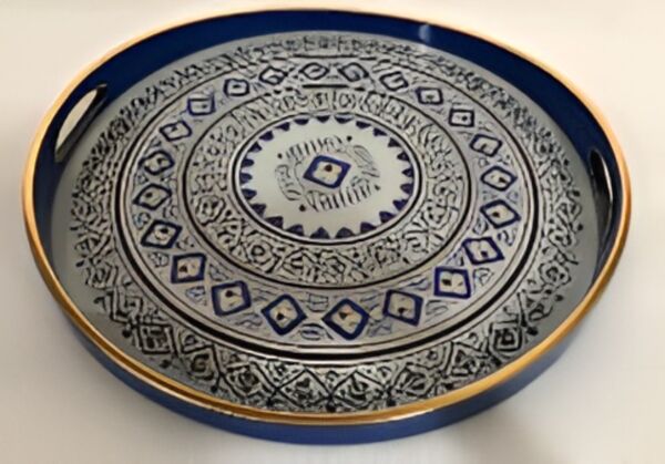 صينية تقديم لورن دائرى زجاج بإطار بلاستيك متعدد الالوان