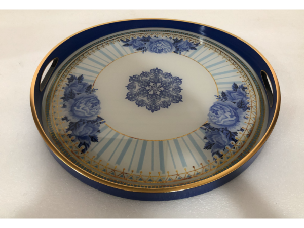 صينية تقديم سولو دائرى زجاج بإطار بلاستيك متعدد الالوان