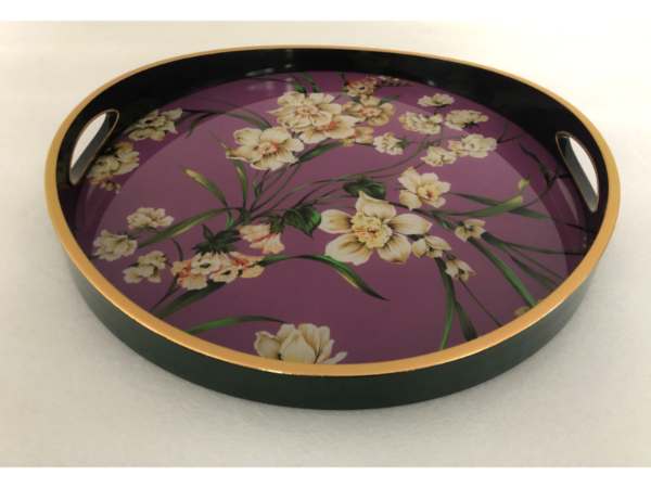 صينية تقديم دير دائرى زجاج بإطار بلاستيك متعدد الالوان