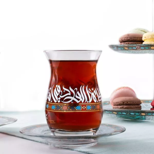 طقم بيالات شاي زجاج ورود مذهب مع صحون 6 أشخاص