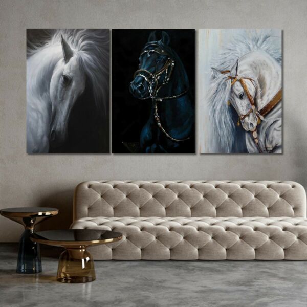 لوحة جدارية فنية بتصميم تجريدي لحصان  - ثلاث قطع - مقاس 120x60 سم