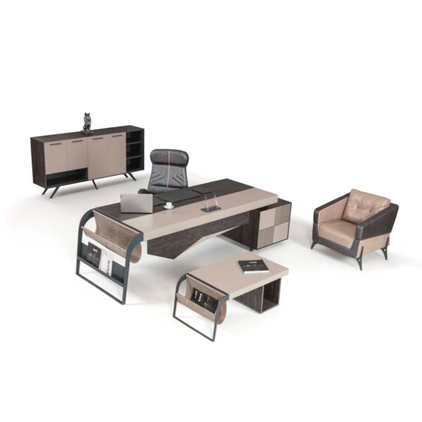 طقم أثاث مكتبي نيو أورا 3 قطع - أسود وبيج غامق