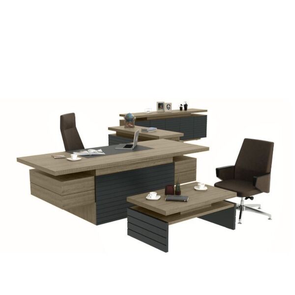 طقم أثاث مكتبي لاستر 4 قطع - بني ورمادي