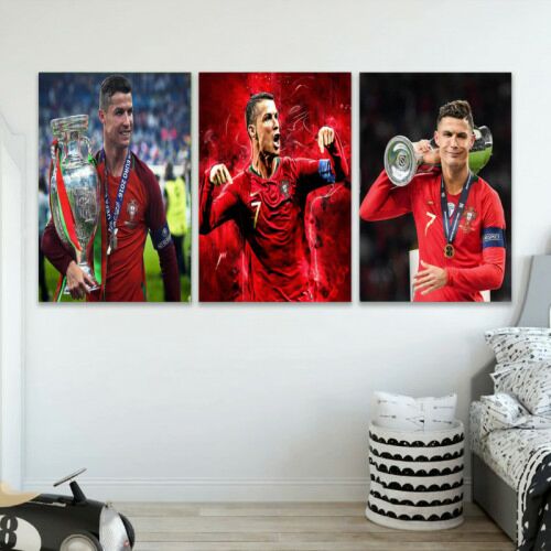 لوحة جدارية فنية بتصميم رياضة كريستيانو رونالدو - ثلاث قطع - مقاس 120x60 سم