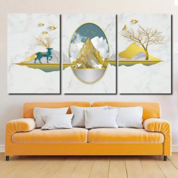 لوحة جدارية فنية بتصميم عصري للجبال - ثلاث قطع  - مقاس 120x60 سم