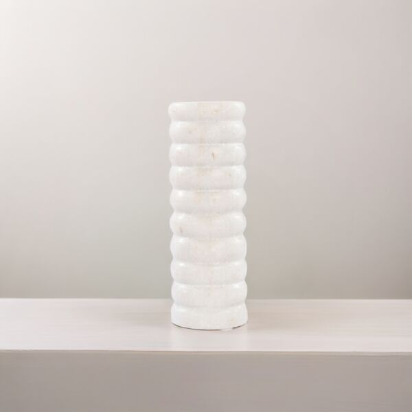 تحفة ديكور حامل شموع رخامية ايمري ابيض رمادي - كبير