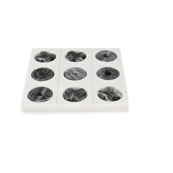 تحفة ديكور رخامية لعبة تيك تاك تو - ابيض رمادي ورمادي غامق