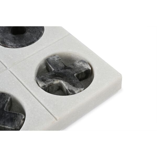 تحفة ديكور رخامية لعبة تيك تاك تو - ابيض رمادي ورمادي غامق