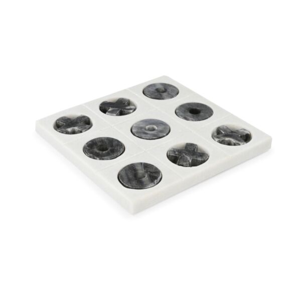 تحفة ديكور رخامية لعبة تيك تاك تو - ابيض رمادي ورمادي غامق