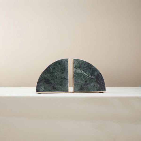 تحفة حاجز كتب رخامي نصف الدائرة - اخضر غامق ونحاسي