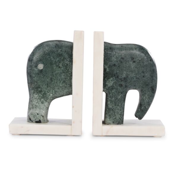 تحفة حاجز كتب رخامي شكل فيل - اخضر غامق وابيض