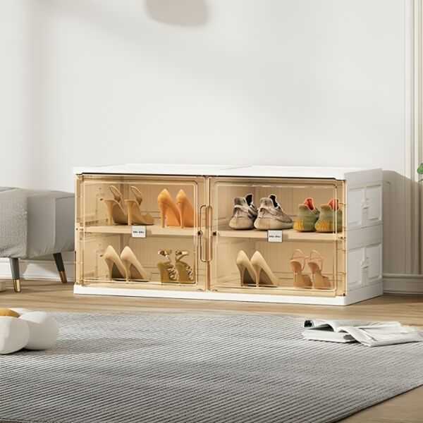 خزانة احذية بلاستيك 4 رفوف بالعرض - ابيض