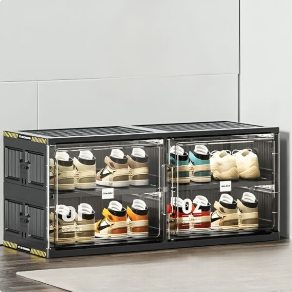 خزانة احذية بلاستيك 4 رفوف بالعرض - اسود