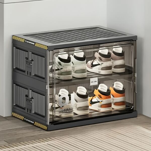 خزانة احذية بلاستيك رفين - اسود