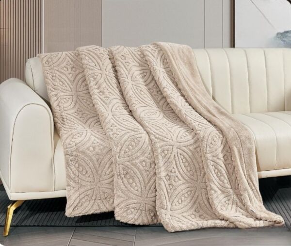 بطانية مفرد جاكار فرو 170x230 - بيج