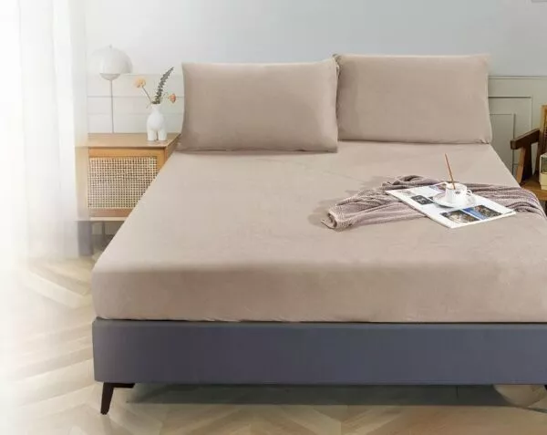 شرشف كوين مخمل ساده مطاط مع غطاء مخدة جملي