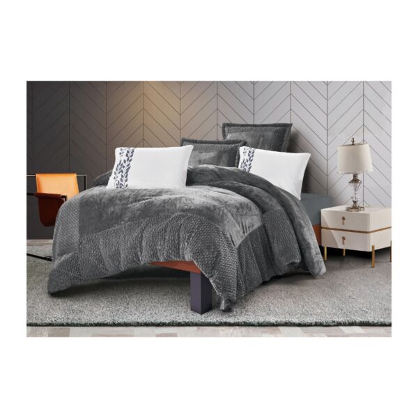 لحاف كينج مخمل ناعم 6 قطع - رصاصي غامق