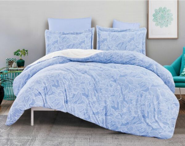 طقم لحاف كينغ مزدوج مخمل فرو كلاوس - 6 قطع - سماوي