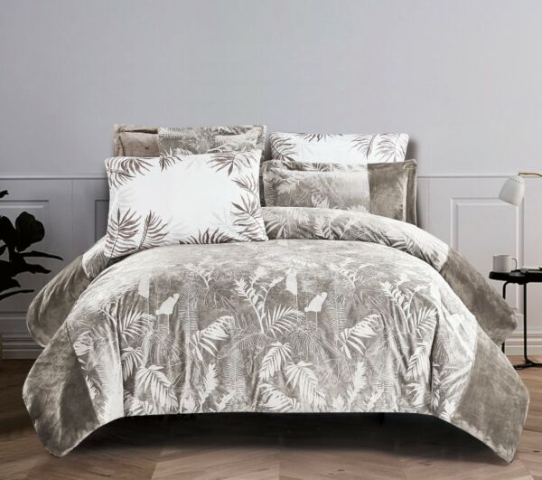 طقم لحاف كينج ليفي مخمل مشجر 6 قطع - بني فاتح