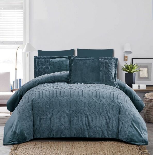 طقم لحاف كينج سوفتلي جاكار فرو 6 قطع - بترولي