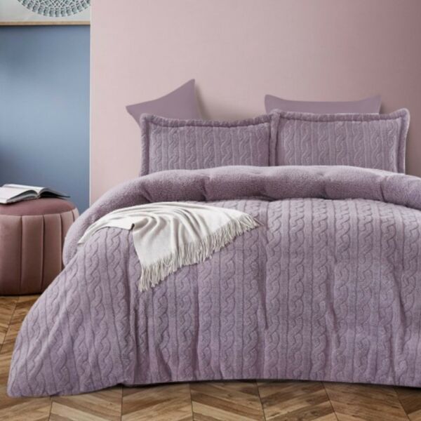 طقم لحاف كينج جاكار فرو سادة 6 قطع - بنفسجي