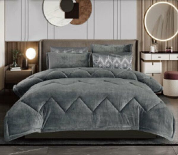 طقم لحاف كينج ساده 6 قطع كريزا - رمادي غامق