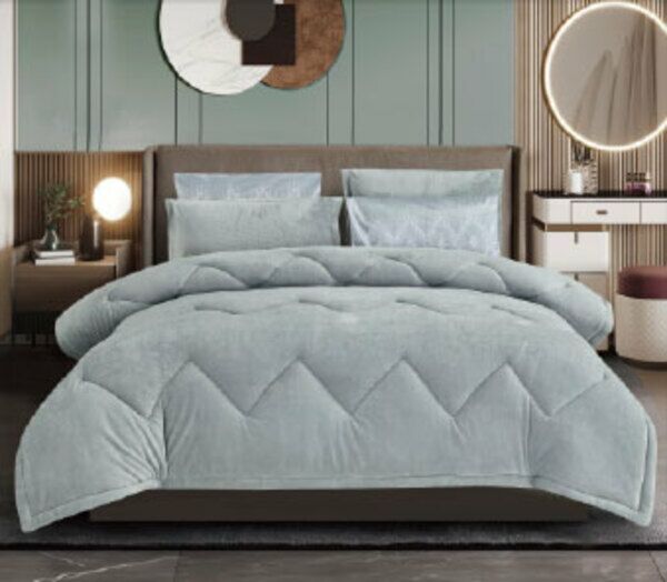 طقم لحاف كينج ساده 6 قطع نيران - رمادي فاتح