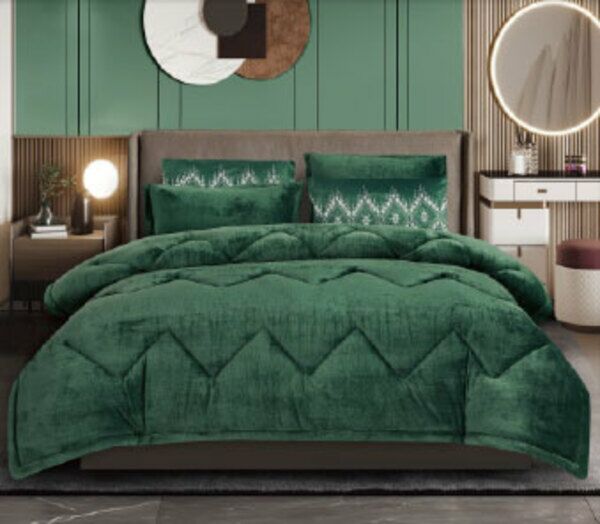 طقم لحاف كينج ساده 6 قطع قارو - زيتي