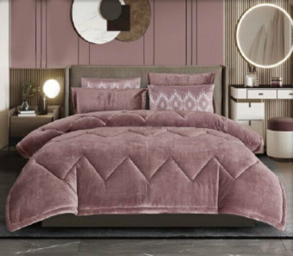 طقم لحاف كينج ساده 6 قطع افان - وردي