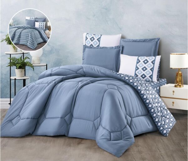 طقم لحاف مفرد موريلا صيفي وجهين 4 قطع - أزرق