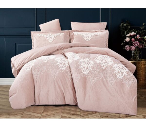 طقم لحاف مفرد مخمل جاكار كلاريس 4 قطع - لحمي