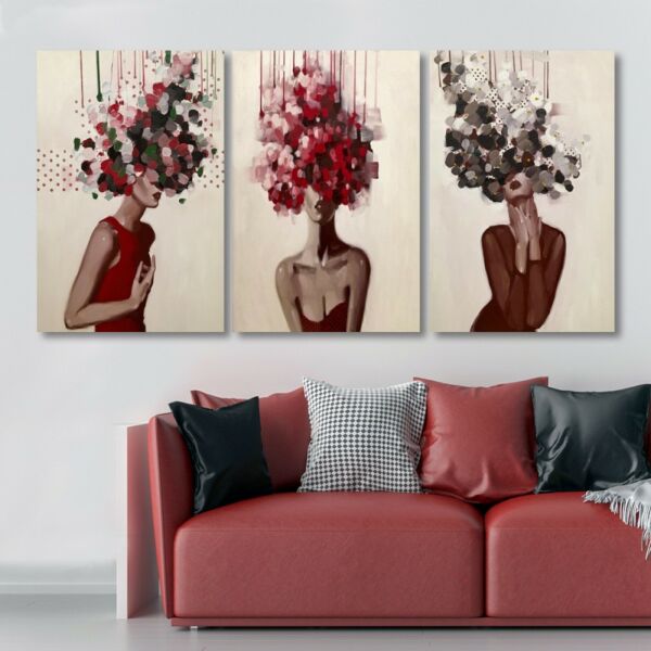 لوحة جدارية فنية بتصميم تجريدي لامراة- ثلاث قطع - مقاس 120x60 سم