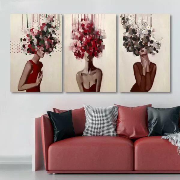 لوحة جدارية فنية بتصميم تجريدي لامراة- ثلاث قطع - مقاس 120x60 سم