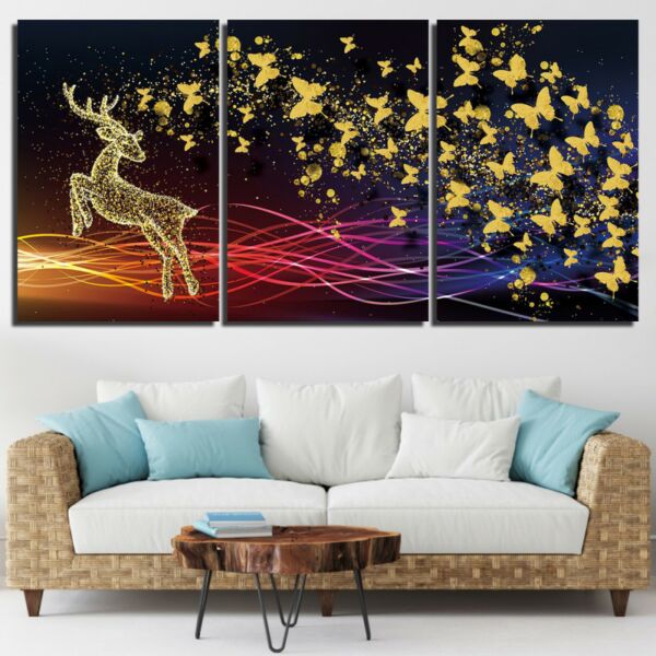 طقم لوحات جدارية فنية لتزين الحائط بتصميم غزال - ثلاث قطع