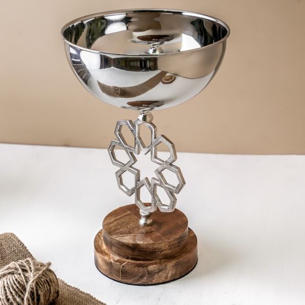 وعاء تقديم بقاعدة لازيا مقاس كبير - فضي