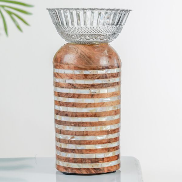 وعاء تقديم بقاعدة إلمار - لون بني حجم صغير 