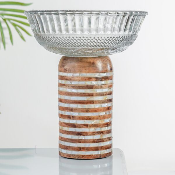 وعاء تقديم بقاعدة  إلمار - لون بني حجم كبير 