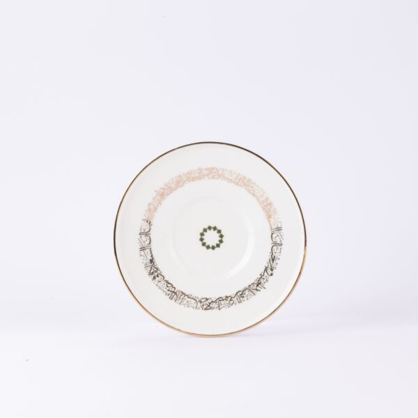 طقم كاسات شاي بورسلين من أثير - زيتي وذهبي